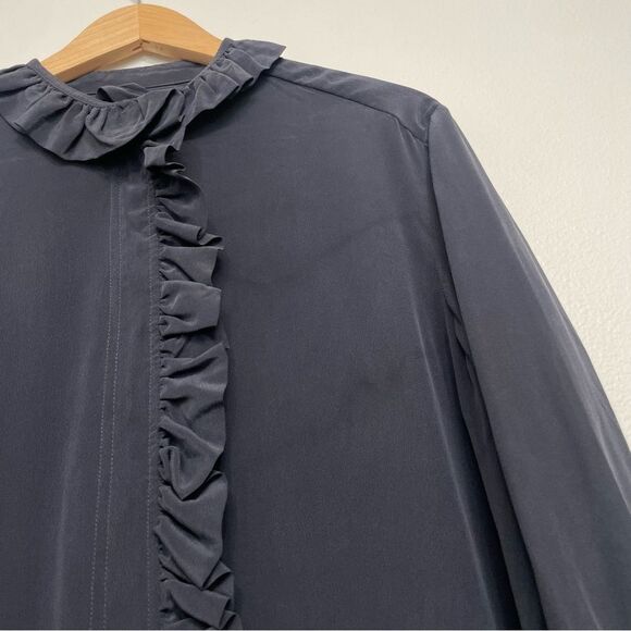 Samsøe Samsøe Jade Shirt Dress Color: Sky Captain 100% Silk Ruffle Midi Size S - Picture 3 of 10